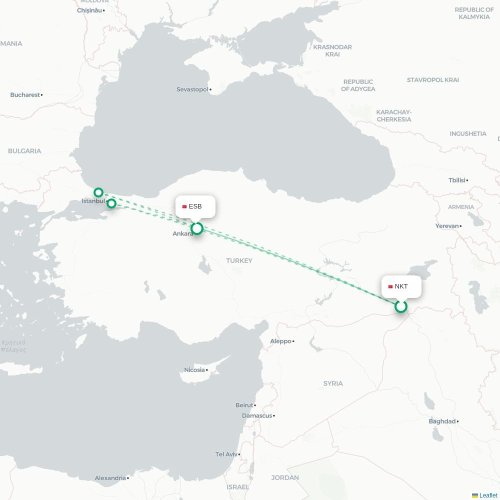Mapa de vuelo directo Astana - Angora