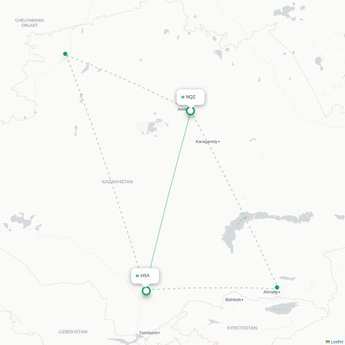 Mapa de vuelo directo Astana - Turkestan (Ongtüstik)