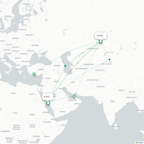 Mapa de vuelo directo Astana - Jedda