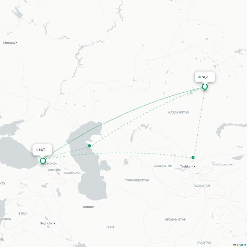 Mapa de vuelo directo Astana - Kutaisi