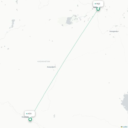 Mapa de vuelo directo Astana - Kzyl-Orda