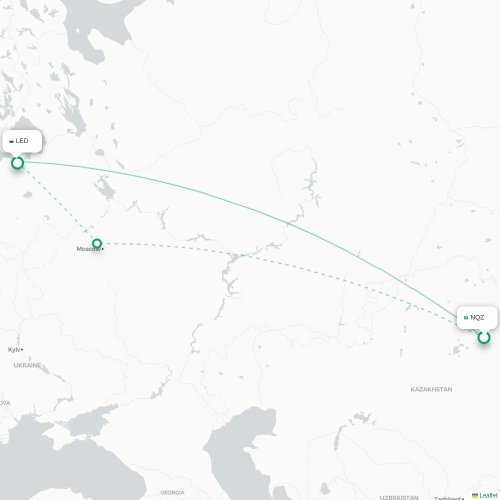 Mapa de vuelo directo Astana - San Petersburgo