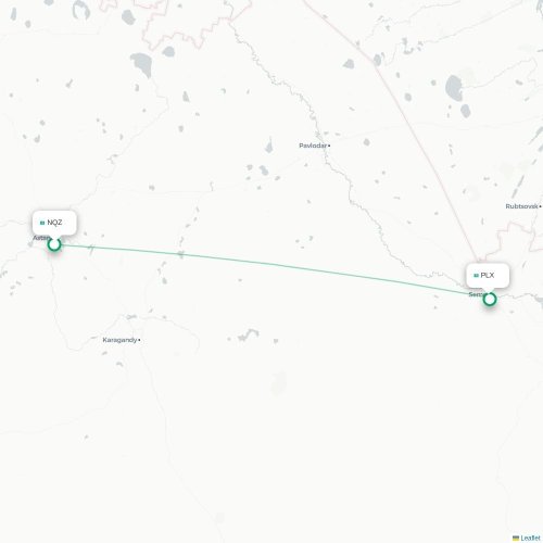 Mapa de vuelo directo Astana - Semipalatinsk