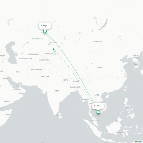 Mapa lotu bezpośredniego Astana – Phu Quoc