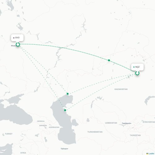 Mapa de vuelo directo Astana - Moscú