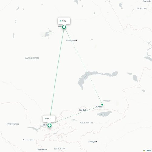 Mapa de vuelo directo Astana - Taskent