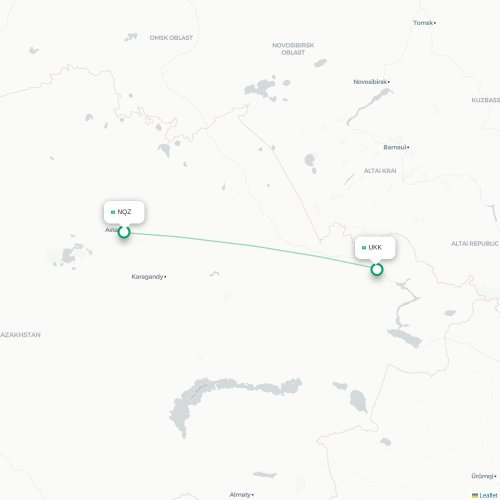 Mapa de vuelo directo Astana - Ust-Kamenogorsk