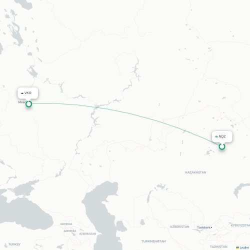 Mapa de vuelo directo Astana - Moscú