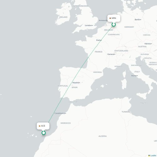 Mapa lotu bezpośredniego Düsseldorf – Arrecife