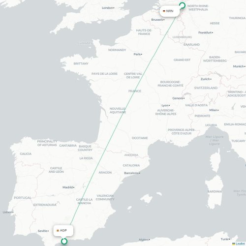 Düsseldorf - Malaga kaart van rechtstreekse vlucht
