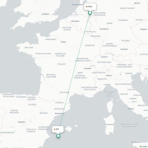 Düsseldorf - Ibiza-stad kaart van rechtstreekse vlucht