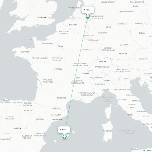 Düsseldorf - Palma de Mallorca kaart van rechtstreekse vlucht