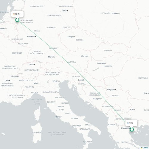 Mapa de vuelo directo Düsseldorf - Salónica