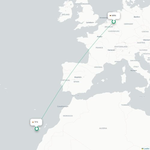 Mapa lotu bezpośredniego Düsseldorf – Granadilla