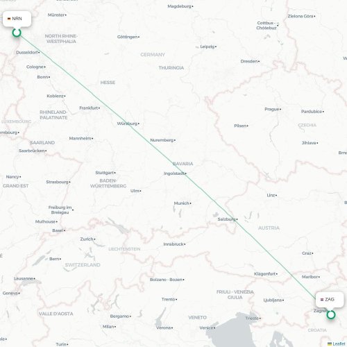 Düsseldorf - Zagreb kaart van rechtstreekse vlucht