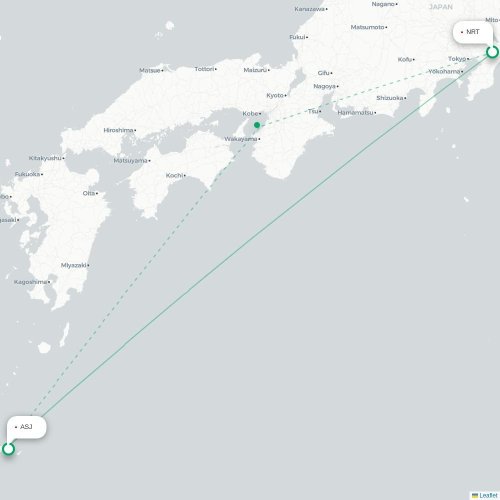 Mapa de vuelo directo Tokio - Amami
