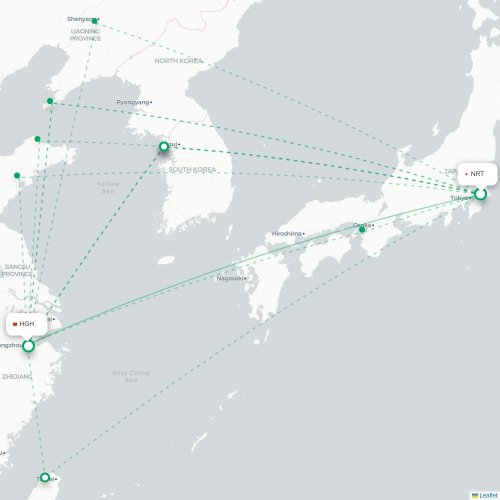 Mapa lotu bezpośredniego Tokio – Hangzhou