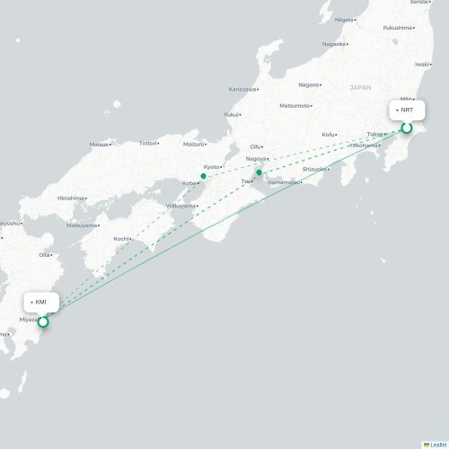 Mapa lotu bezpośredniego Tokio – Miyazaki