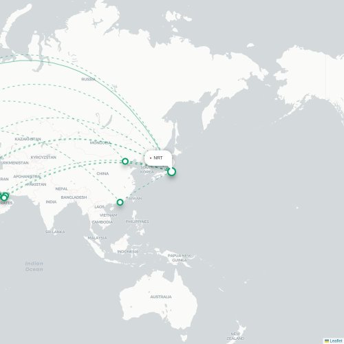Tokyo - Madrid direct flight map