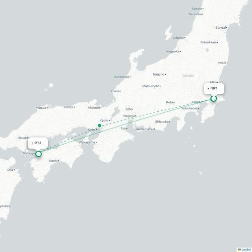 Mapa lotu bezpośredniego Tokio – Matsuyama