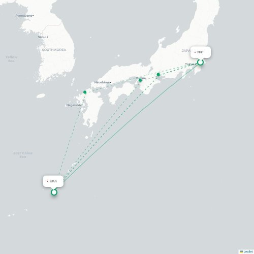 Mapa lotu bezpośredniego Tokio – Okinawa
