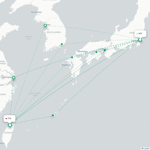 Mapa lotu bezpośredniego Tokio – Tajpej