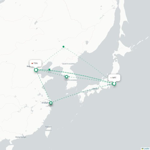 Mapa lotu bezpośredniego Tokio – Tiencin