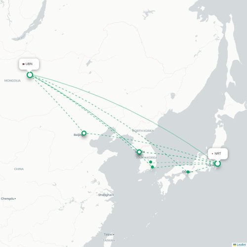 Mapa lotu bezpośredniego Tokio – Ułan Bator
