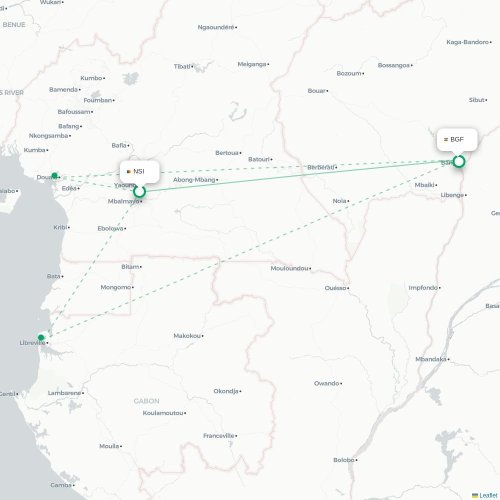 Yaounde - Bangui karta över direktflyg