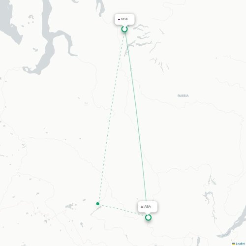 Mapa de vuelo directo Noril'sk - Abakán