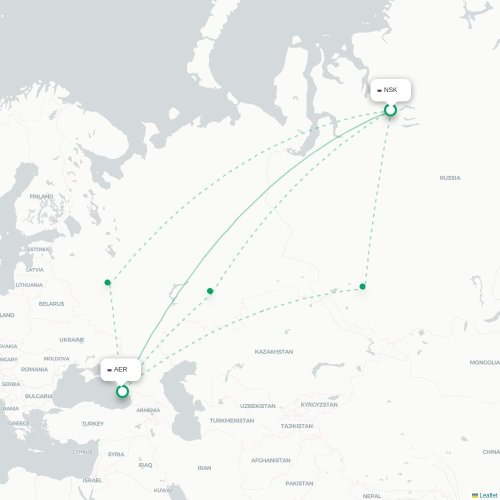 Mapa de vuelo directo Noril'sk - Sochi