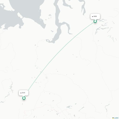 Mapa de vuelo directo Noril'sk - Ekaterinburgo
