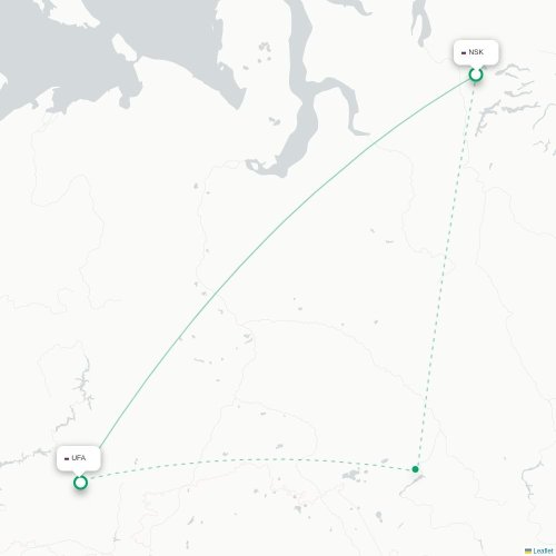 Mapa de vuelo directo Noril'sk - Ufá