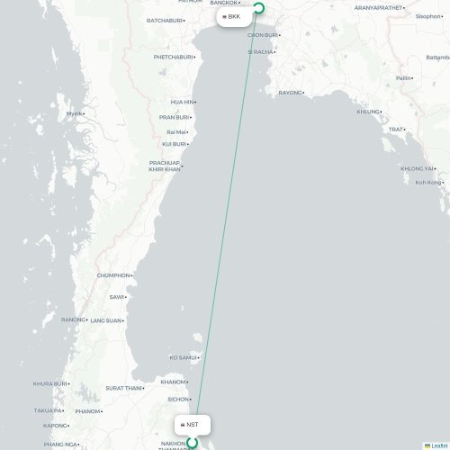 Mapa de vuelo directo Nakhon Si Thammarat - Bangkok