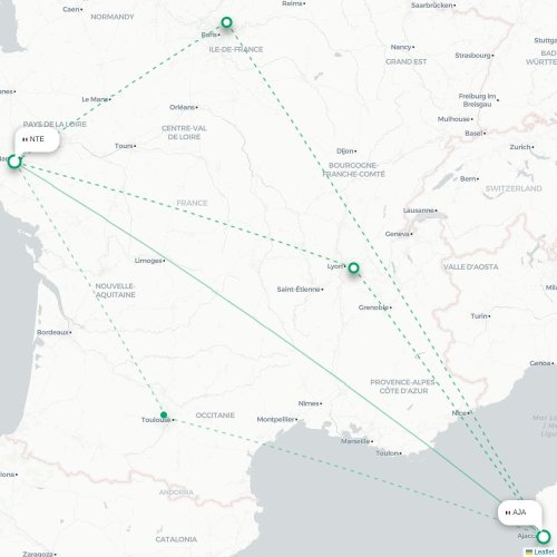 Mapa lotu bezpośredniego Nantes – Ajaccio