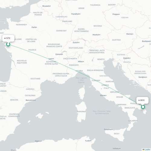 Nantes - Brindisi karta över direktflyg