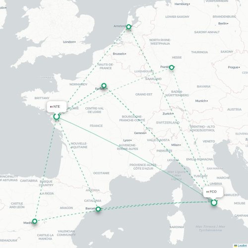 Nantes - Rom karta över direktflyg