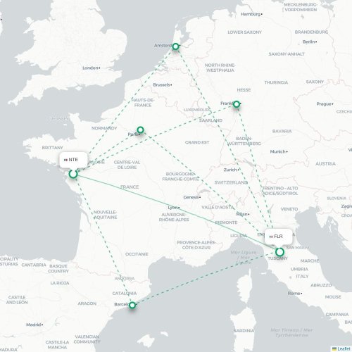 Nantes - Florens karta över direktflyg