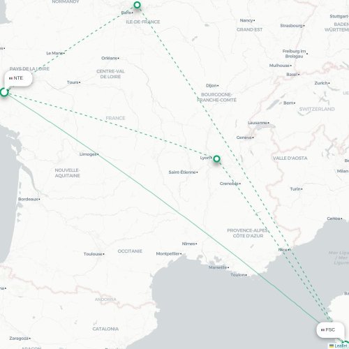 Mapa lotu bezpośredniego Nantes – Figari