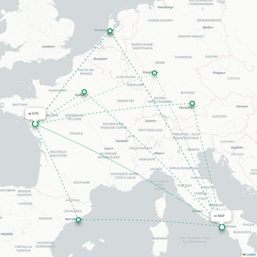 Nantes - Neapel karta över direktflyg