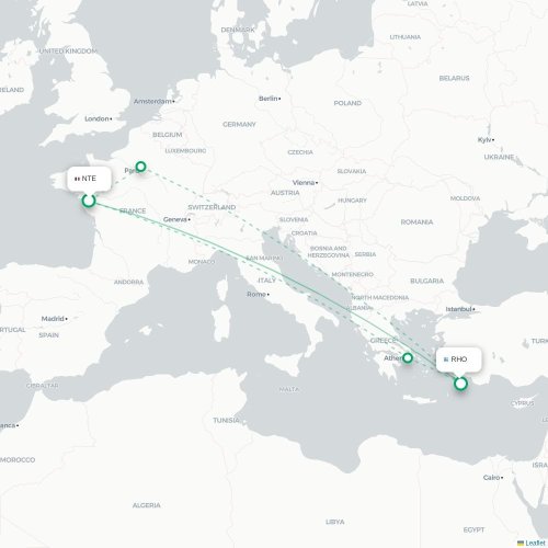 Mapa de vuelo directo Nantes - Rodas