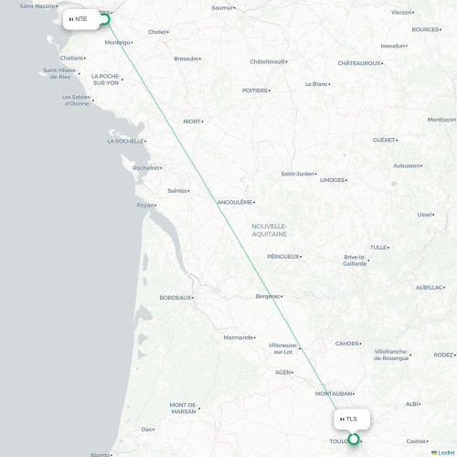Mapa lotu bezpośredniego Nantes – Tuluza