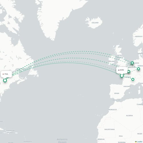 Nantes - Montréal carte du vol direct