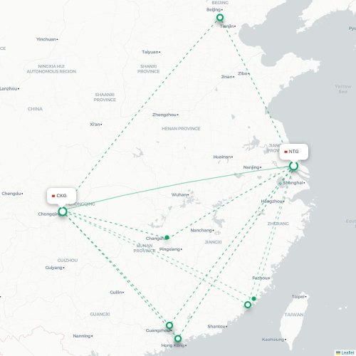Mapa lotu bezpośredniego Nantong – Chongqing