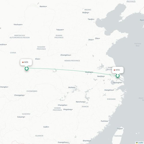 Mapa lotu bezpośredniego Nantong – Hanzhong