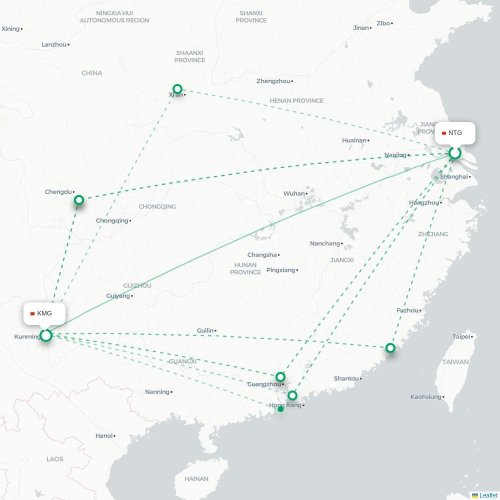 Mapa lotu bezpośredniego Nantong – Kunming
