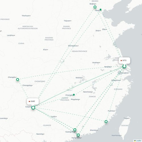 Mapa lotu bezpośredniego Nantong – Guiyang