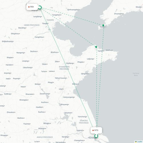 Mapa lotu bezpośredniego Nantong – Pekin