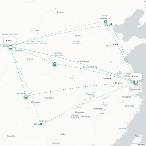 Mapa lotu bezpośredniego Nantong – Xining