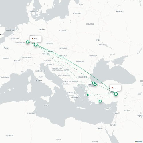 Mapa de vuelo directo Nuremberg - Kayseri